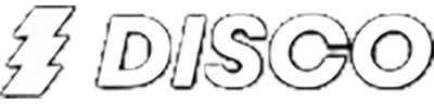 Logo featuring the word 'DISCO' in bold, white letters with a lightning bolt design.